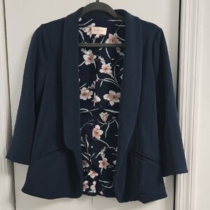 Love Tree Dark Blue Blazer with Floral Interior